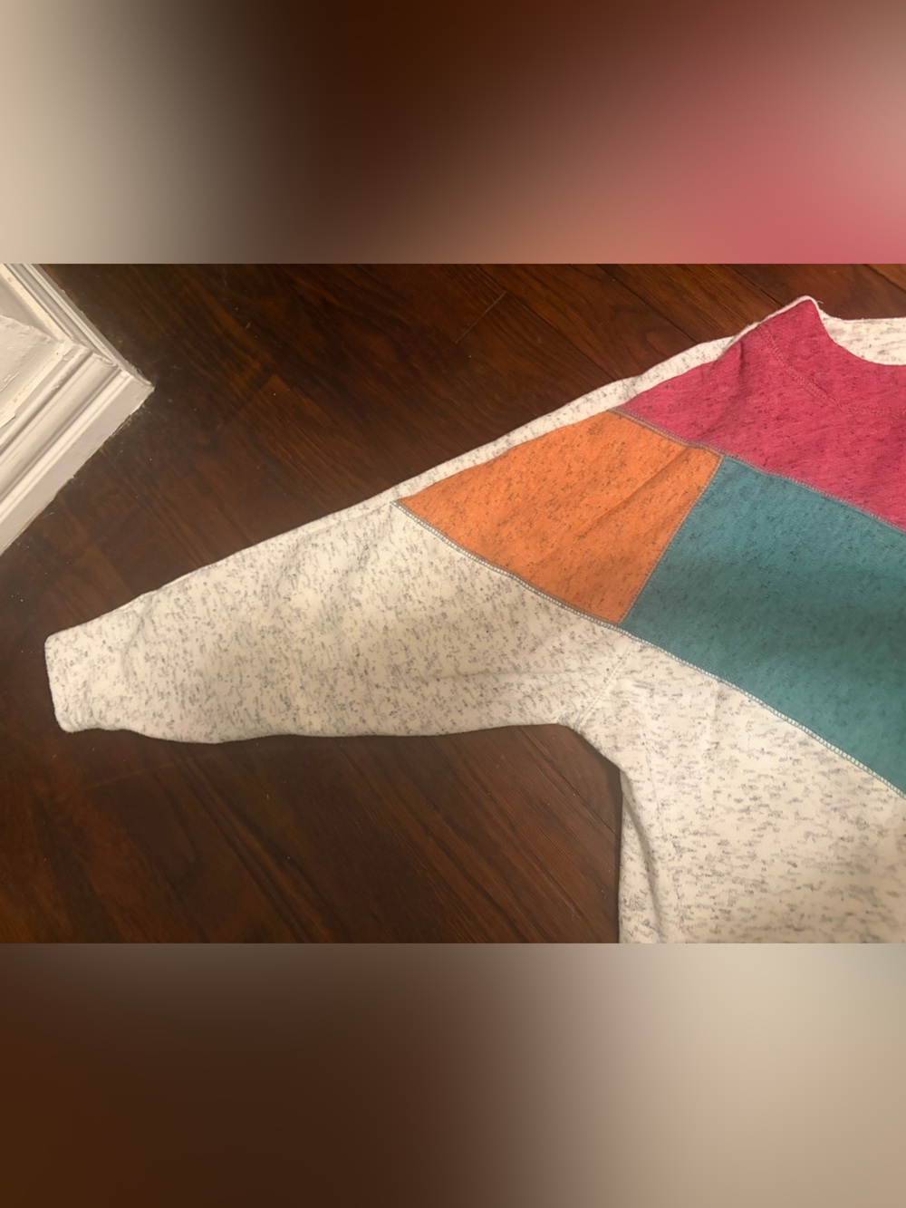 Vintage 1980s Colorblock Chevron Pullover Sweater in Cream, Teal, Mustard,,Coral - Picture 9 of 12